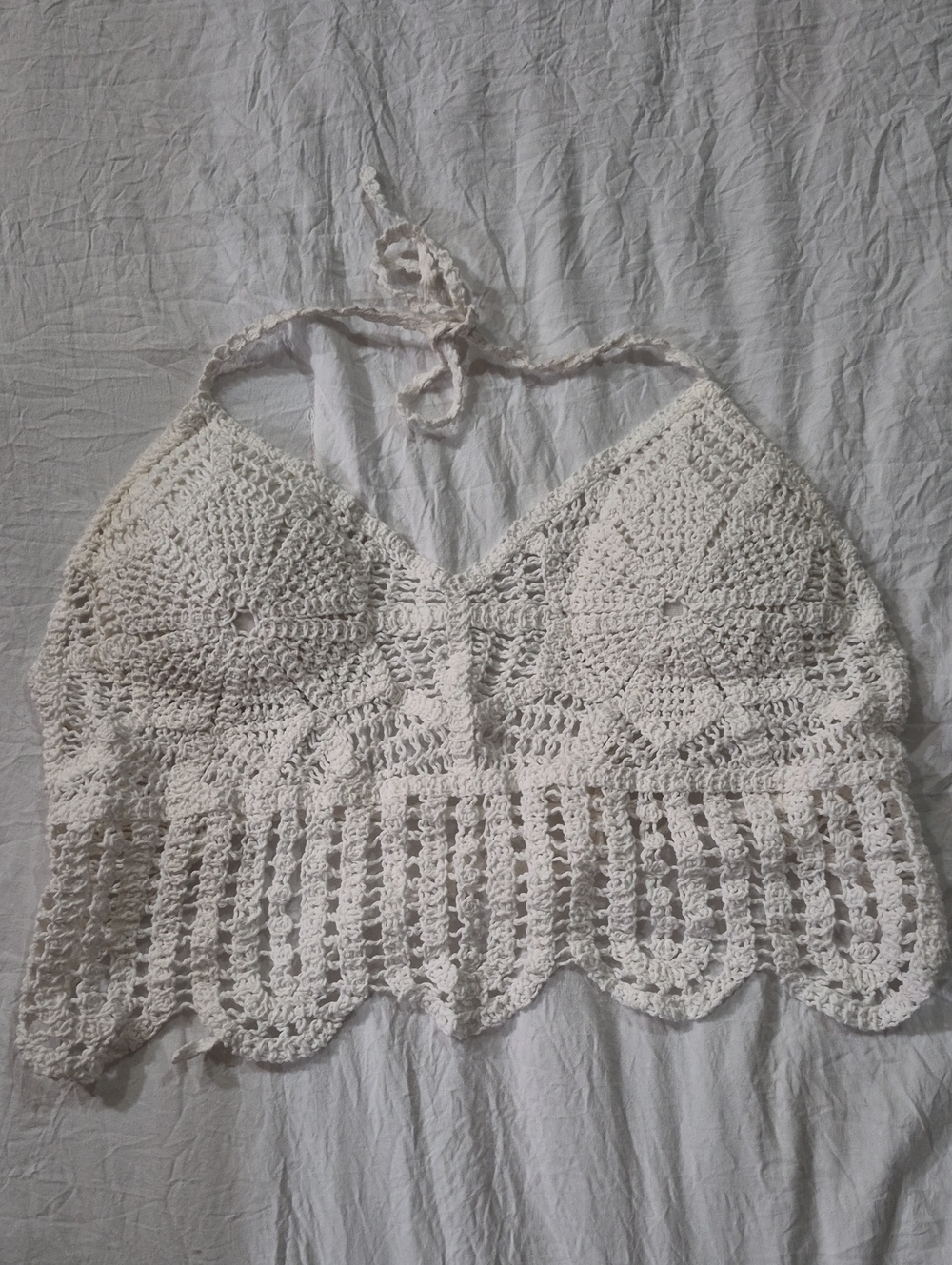 Boho Crochet Halter Crop Top in White.